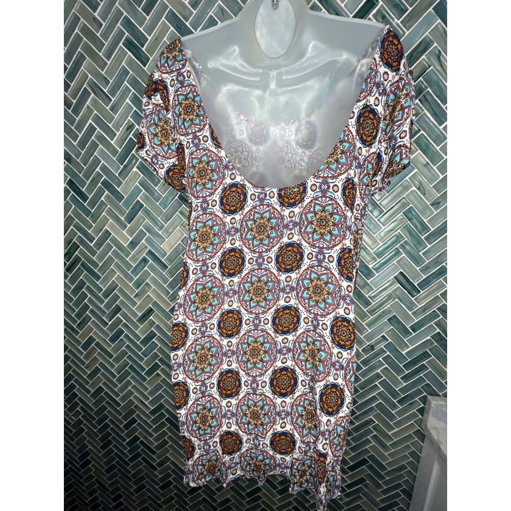 NEW LULUS PERFECT GETAWAY BLUE ORANGE MEDALLION PRINT SHIFT DRESS FLOWY BOHO SM - Picture 5 of 10